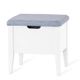 Klinte liten bänk 47cm i vitt med lock klätt i ljusgrått tyg från Torkelson har förvaring under sitsen.