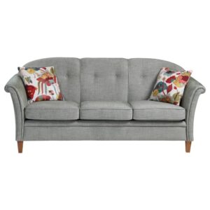 Tilde 3-sits soffa från Bröderna Anderssons är nätt i storlek och har snygga sydda detaljer. Här i grått tyg och ekben.