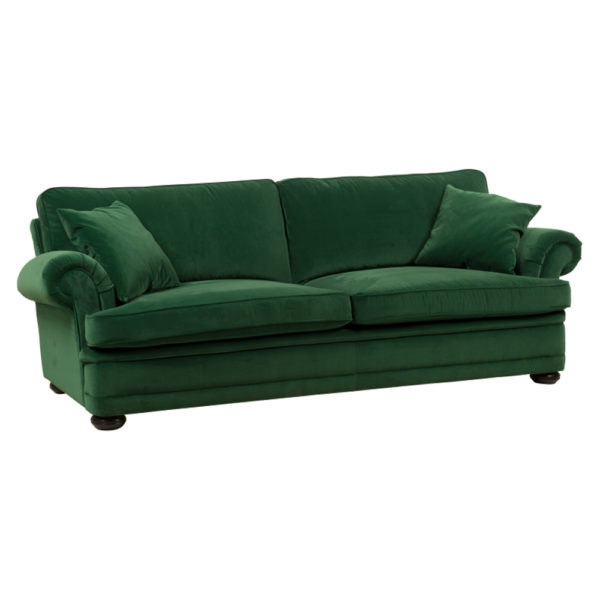 Maffiga soffan Oxford från Bröderna Anderssons tar sin självklara plats i varje rum. Här klädd i grönt sammetstyg.