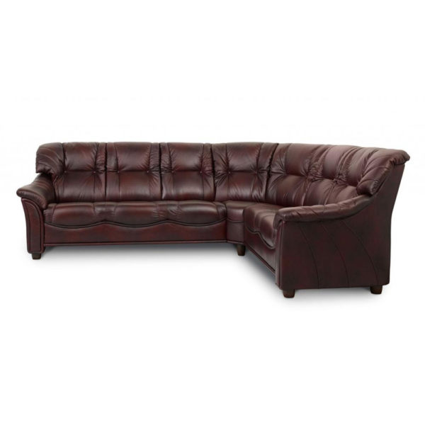 Roma skinnsoffa i hörnmodell. En högryggad soffa med bra sittkomfort tillverkad i Glimåkra av Möbelform.