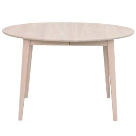 Filippa runt matbord 120 cm i vitpigmenterad oljad ek från Rowico har en medföljande iläggsskiva. Bordet kan kompletteras med ytterligare en iläggsskiva så med två iläggsskivor blir bordet hela 210 cm.