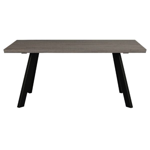 Fred brunt matbord 170 cm från Rowico har tvådelad bordsskiva i massiv ek. Lackad med borstad bordsskiva som har en snygg snett fasad kant. Benen består av svart metall.