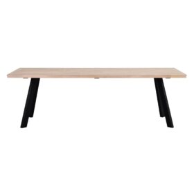 Fred vitoljat matbord 240 cm från Rowico har tvådelad bordsskiva i massiv ek. Borstad bordsskiva som har en snygg snett fasad kant. Benen består av svart metall.