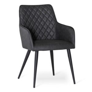 Nova karmstol i mörkgrå PU med snygg harlekinsydd rygg. Tillverkad av Torkelson.