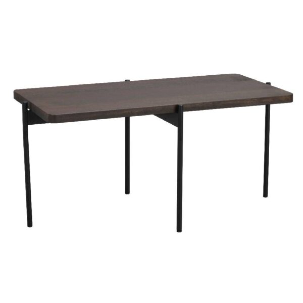 Shelton brunt soffbord 95 cm från Rowico är ett stilfullt soffbord med bordsskiva i massiv brun oljad ask och med svarta metallben i rund profil.