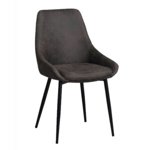 Sierra stol från Rowico har svarta metallben. Här är stolen klädd i mörkgrått microtyg.