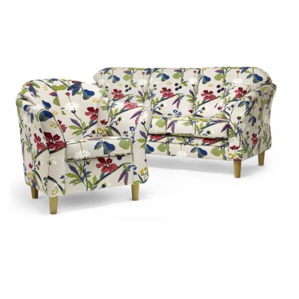 Monroe 3-sits soffa och fåtölj Diva blommigt tyg Gripsholm. Tillverkas av Above.