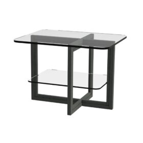 Brutus lampbord Dark Oak med stilrent underrede och två glasskivor. Enkel och luftig design. Från Englesson.