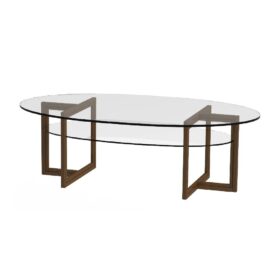 Brutus ovalt soffbord Brown Oak med stilrent underrede och två glasskivor. Enkel och luftig design. Från Englesson.
