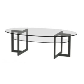 Brutus ovalt soffbord Dark Oak med stilrent underrede och två glasskivor. Enkel och luftig design. Från Englesson.
