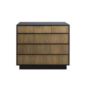 Line Burned Walnut byrå från Englesson har trendigt rillade lådfronter och målad stomme i vitt eller svart. Här med 3+3 lådor, svart stomme och stående på sockel.