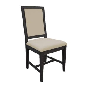 Englessons snygga stol Classic med svart stomme och rygg och sits klätt i beige tyg.