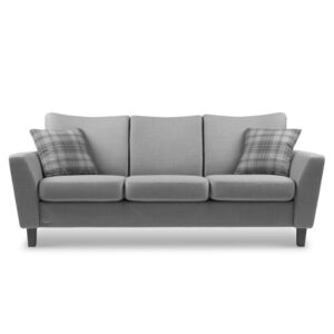 3-sits soffa System+ med armstöd Julia. Klädd i grått tyg, tillverkad av Brunstad.
