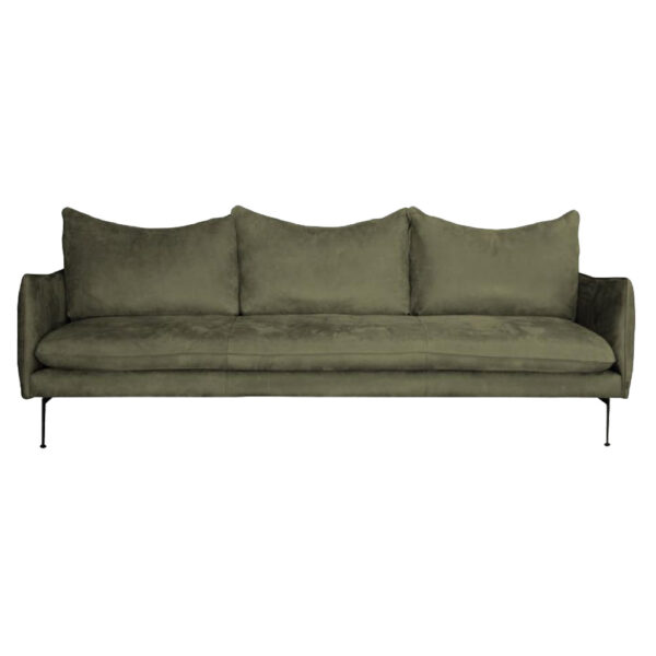 Vision är en strikt soffa med hel sittdyna och 3 eleganta ryggdynor sydda med keder. Tillverkas av Burhéns.