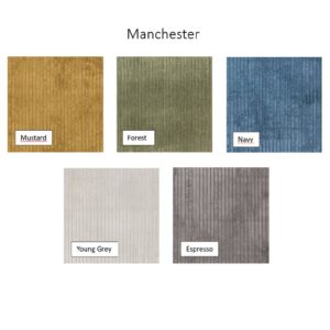 Färgprover på bredspårigt tyg Manchester.