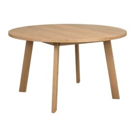 Glenside runt matbord 130cm från Rowico i lackad ek. Avskalad design där den runda bordsskivan möter de raka träbenen i enkel harmoni.