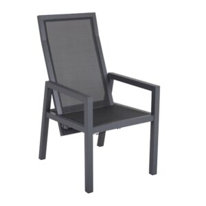 Positionsstol för uteplatsen, från Brafab. Newfort stol i antracitefärgad aluminium och textilene.