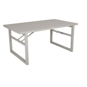 Vevi matbord i khakifärgad aluminium. Tåligt utebord från Brafab med kubisk form och ribbad yta.
