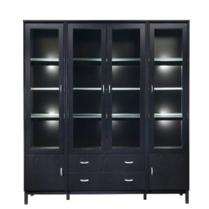 4-dörrars Vitrinskåp Regal Wood svart med LED-belysning. Regal är en byggbar modulbokhylla med många möjligheter.