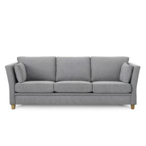 Eros 3-sits soffa från Möbelform. Svensktillverkad stilren soffaserie, här i grått tyg.