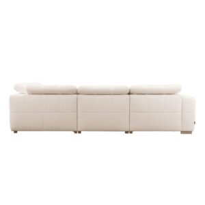 Baksidan av Beach byggbar reclinersoffa från Vilmers. Här i en vinkelvariant i beige tyg.