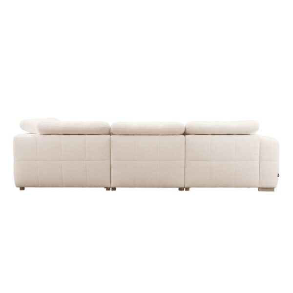 Baksidan av Beach byggbar reclinersoffa från Vilmers. Här i en vinkelvariant i beige tyg.