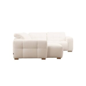 Sidovy av Beach byggbar reclinersoffa från Vilmers. Här i en vinkelvariant med divan i beige tyg.