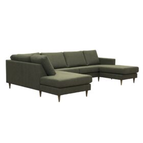 Twist U-soffa från Burhéns. Soffa med öppet avslut och divan. Här i grönt tyg.
