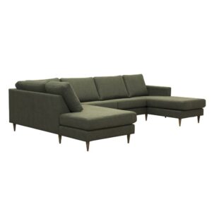 Twist U-soffa från Burhéns. Soffa med öppet avslut och divan. Här i grönt tyg.