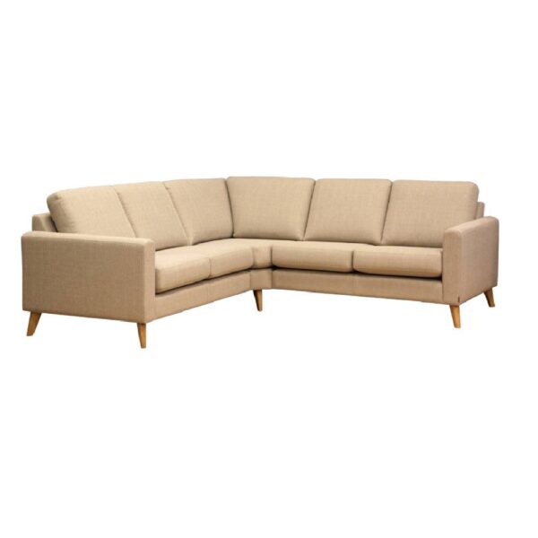Twist hörnsoffa från Burhéns. Modulsoffa med bekväm sittkomfort. Här i beige tyg.