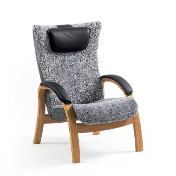 Easy fåtölj med pall fårskinn Graphite, klädd arm - Bild 3