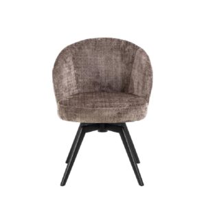 Framsida av Darlene snurrstol i Tyg Juto Dusty Brown. Karmstol med snurråtergång från Actona.