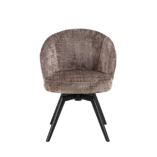 Framsida av Darlene snurrstol i Tyg Juto Dusty Brown. Karmstol med snurråtergång från Actona.