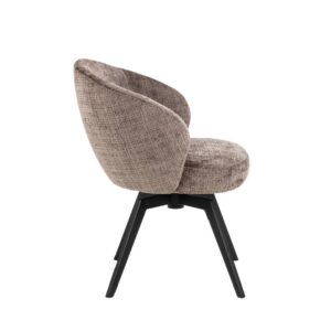 Sidovy av Darlene snurrstol i tyg Juto Dusty Brown. Karmstol med snurråtergång från Actona.