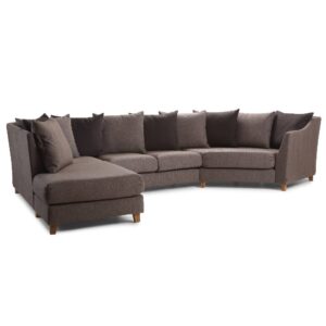 Wave modulsoffa från Burhéns har inbjudande kuddar i rygg samt höga armstöd. Här byggd med divan och cozyhörn.