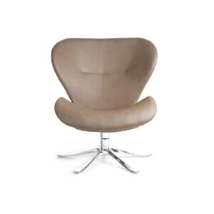 Daisy läderfåtölj i taupe med snurr och alufot, från Conform. Nätt och smidig butterfly modell.
