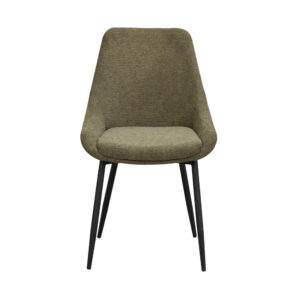 Sierra stol från Rowico har svarta metallben. Här är stolen klädd i ett grönt tyg.