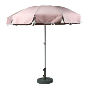 Parasoll från Fri Form i ljusrosa dralontyg och dekorativa tofsar.