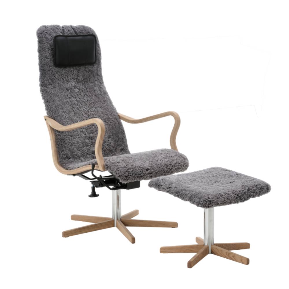 Chic Wood fåtölj med gung och pall, Scandinavian Grey