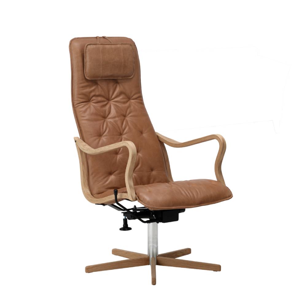 Chic Wood fåtölj med gung, skinn Vintage Coqnac